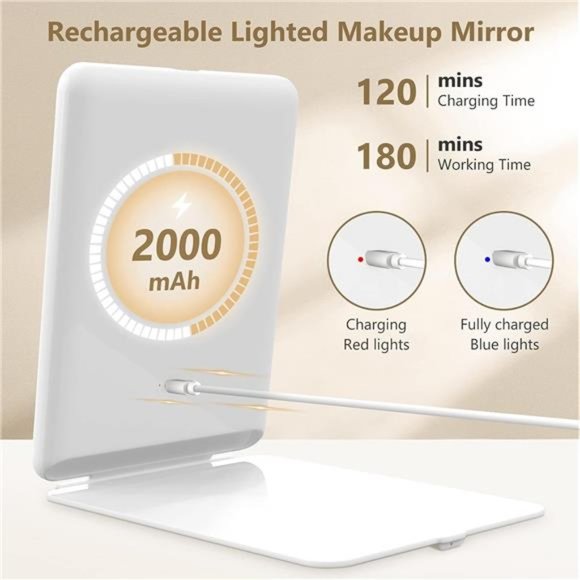 Rechargeable Travel Makeup Mirror with 10X Magnifying Mirror, Vanity Mirror - Picture 5 of 5